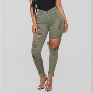 NWT Fashion Nova Olive Ripped Jeans